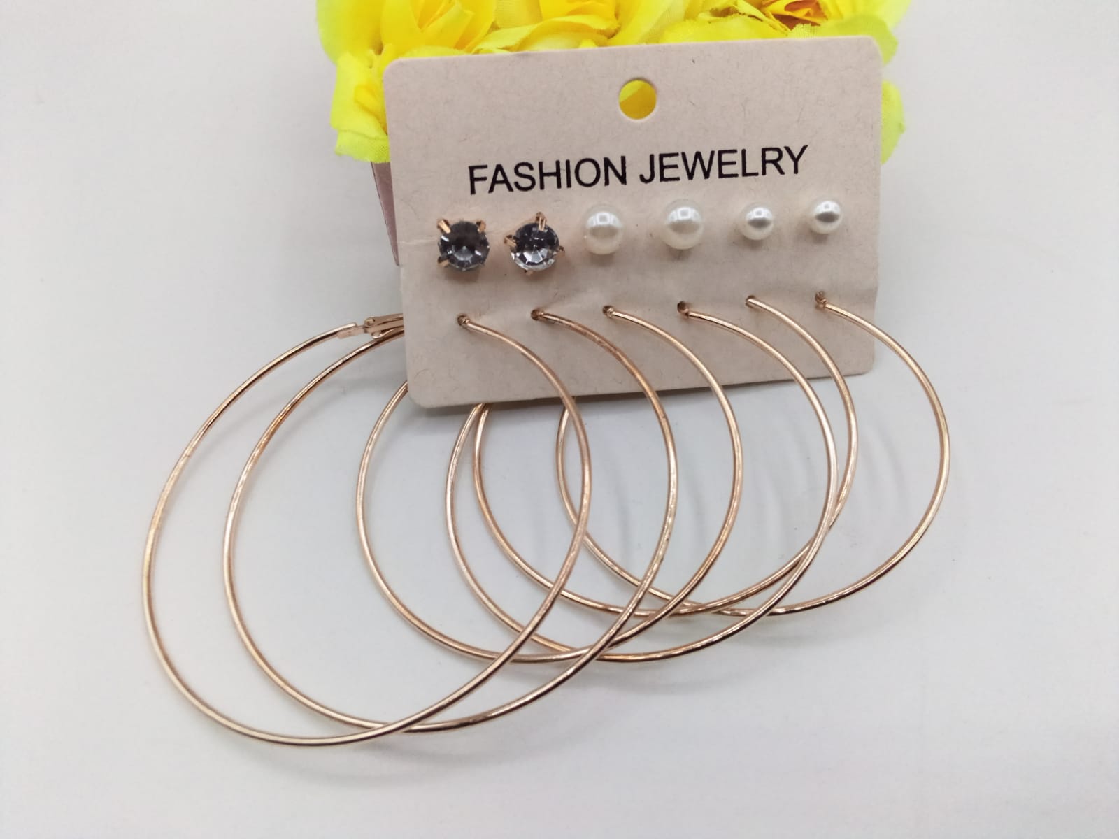6 Pairs / Sets Golden Hoops and Studs (Bali and Tops)