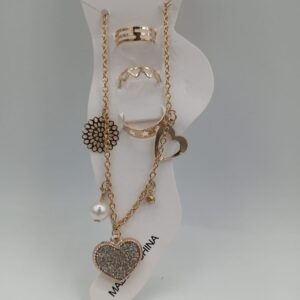 Golden Anklet Ring Heart Set