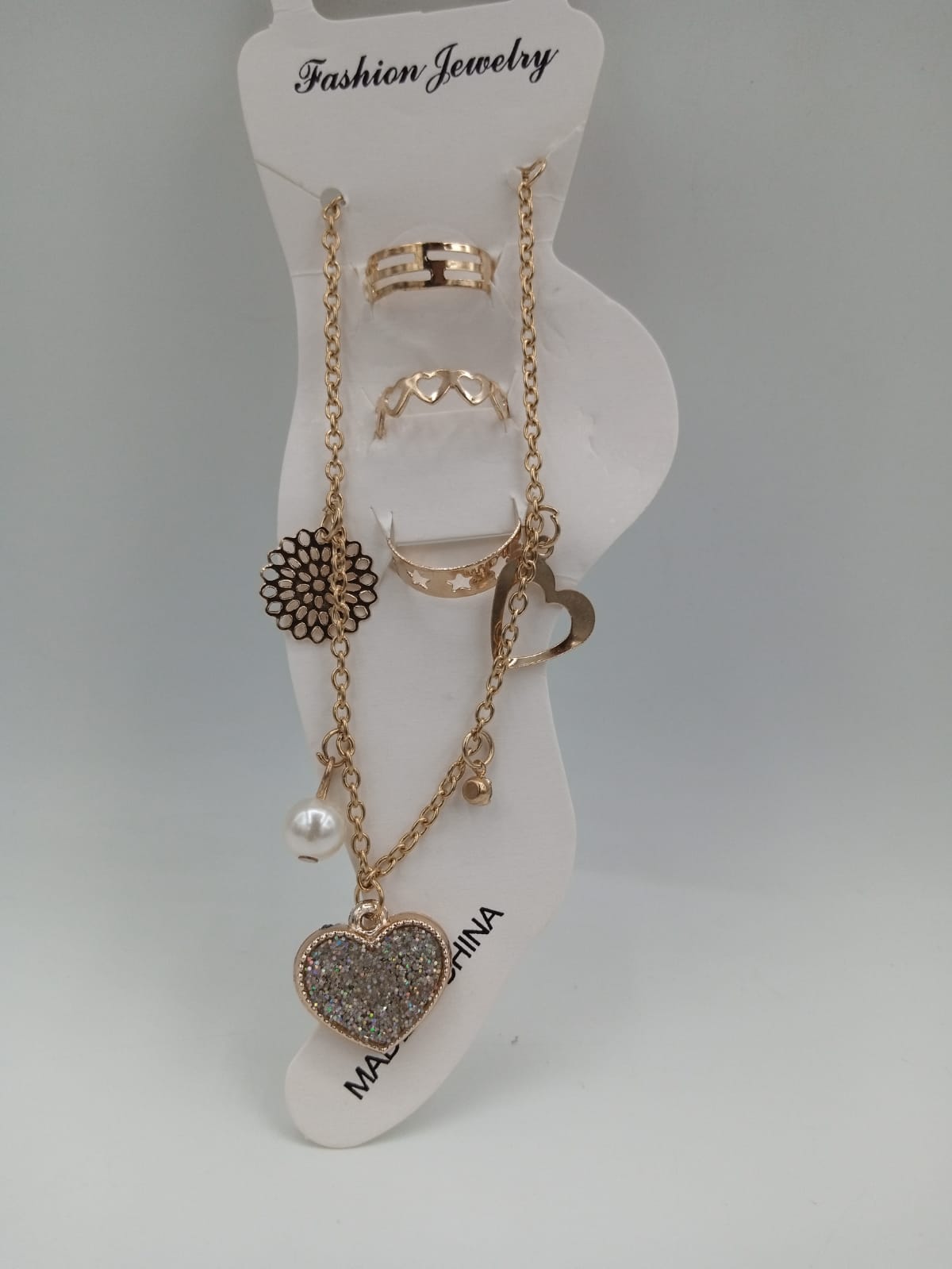 Golden Anklet Ring Heart Set
