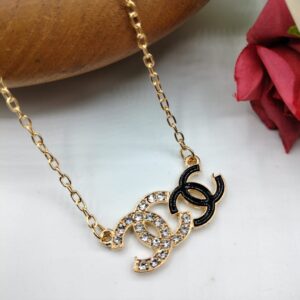 Golden CC Letters Pendant For Women Crystal Jewelry Charm Statement Chain Necklaces