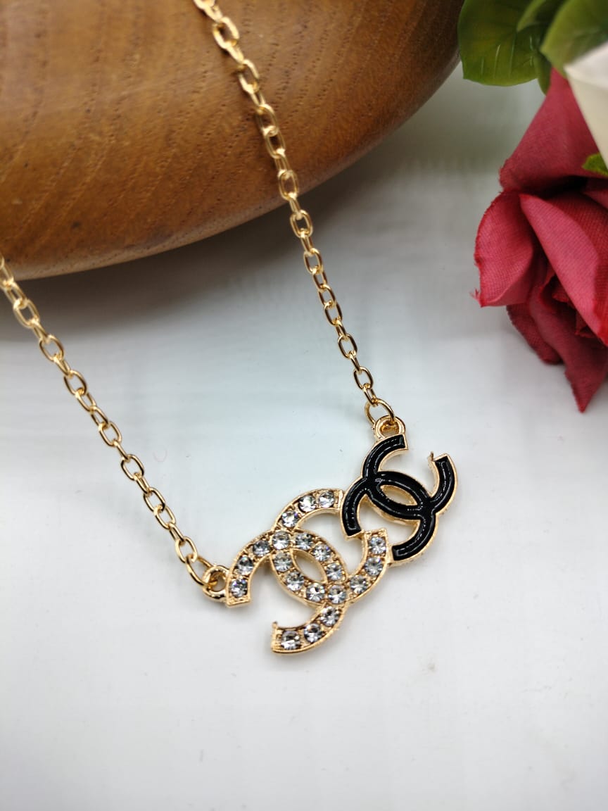 Golden CC Letters Pendant For Women Crystal Jewelry Charm Statement Chain Necklaces