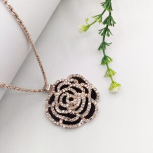 Golden Black Flower Pendant For Women Crystal Jewelry Charm Statement Chain Necklaces