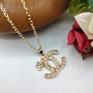 Golden CC Letters Pendant For Women Crystal Jewelry Charm Statement Chain Necklaces