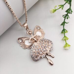 Golden Dancing Angel Pendant For Women Crystal Jewelry Charm Statement Chain Necklaces