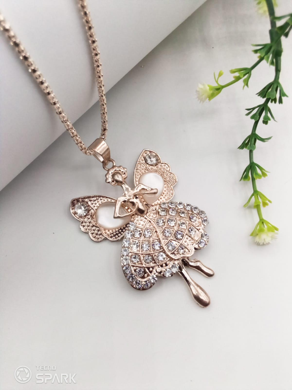 Golden Dancing Angel Pendant For Women Crystal Jewelry Charm Statement Chain Necklaces