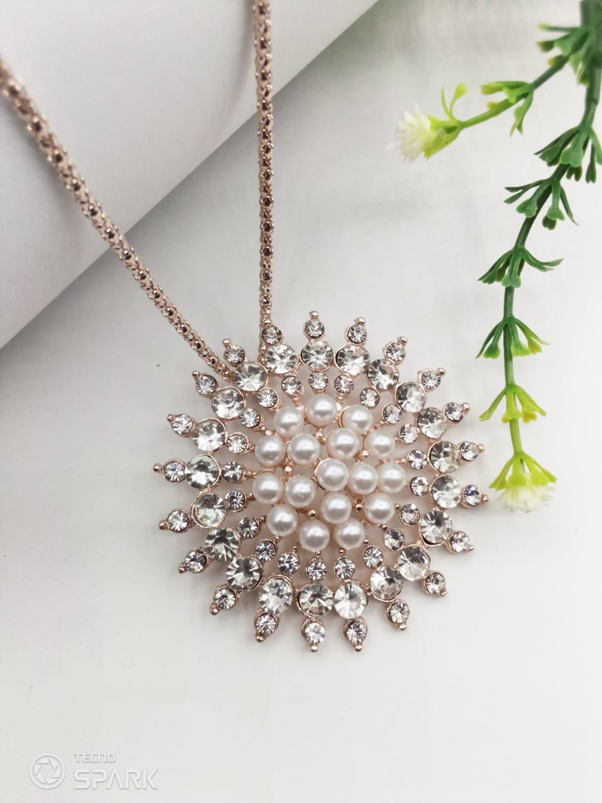 Golden Dandelion Pendant For Women Crystal Jewelry Charm Statement Chain Necklaces