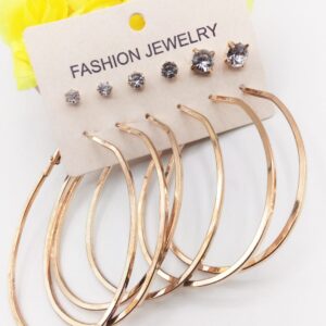 6 Pairs / Sets Golden Artificial Diamond Hoops and Studs (Bali and Tops)