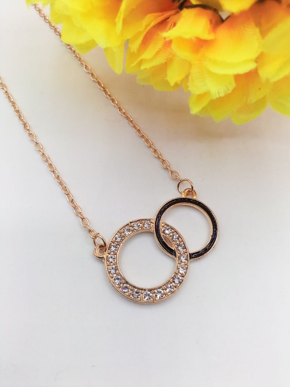 Golden Ring Pendant For Women Crystal Jewelry Charm Statement Chain Necklaces