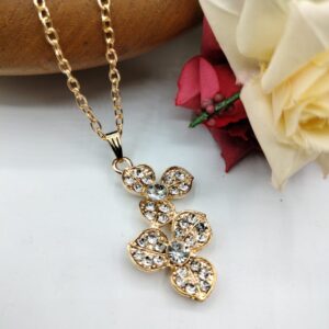 Golden Flowers Pendant For Women Crystal Jewelry Charm Statement Chain Necklaces