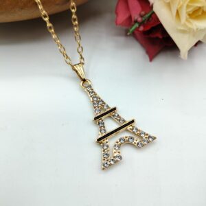 Golden Eiffel Pendant For Women Crystal Jewelry Charm Statement Chain Necklaces