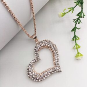 Golden Fancy Heart Pendant For Women Crystal Jewelry Charm Statement Chain Necklaces