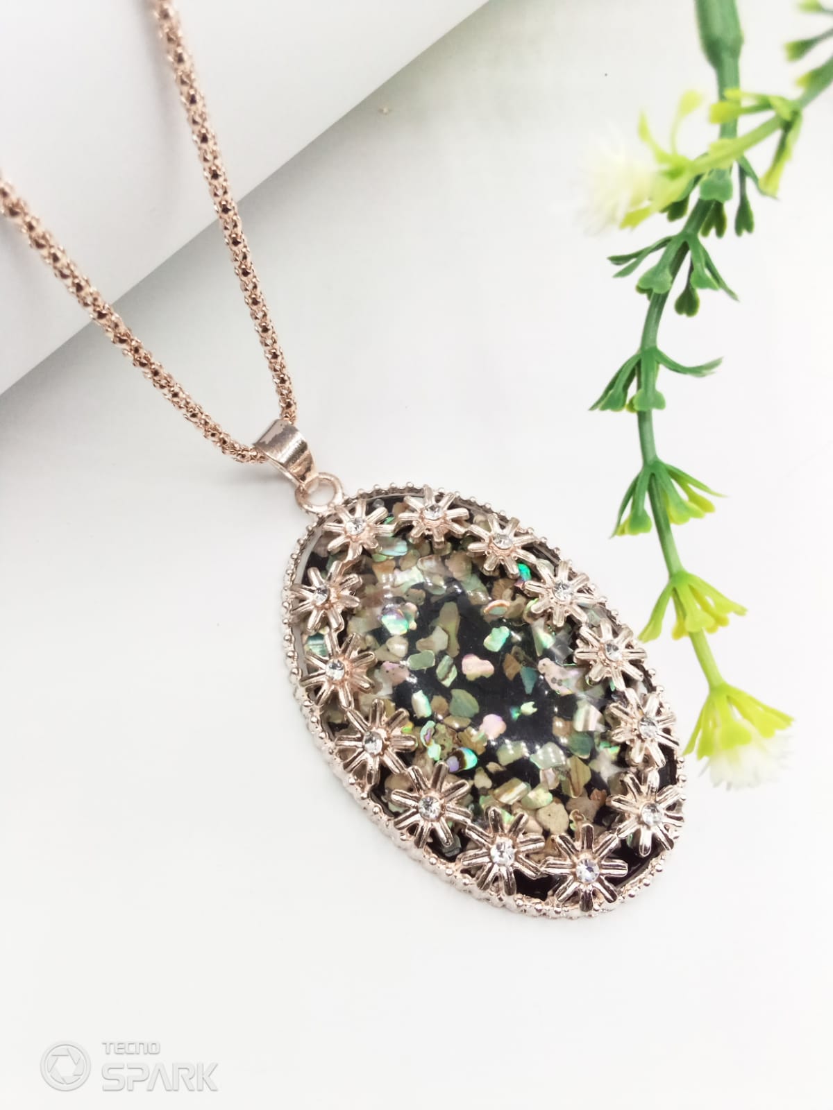Golden Flowers Pearl Pendant For Women Crystal Jewelry Charm Statement Chain Necklaces