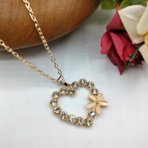 Golden Heart Pendant For Women Crystal Jewelry Charm Statement Chain Necklaces
