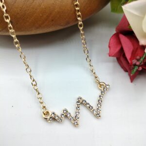Golden Heartbeat Pendant For Women Crystal Jewelry Charm Statement Chain Necklaces