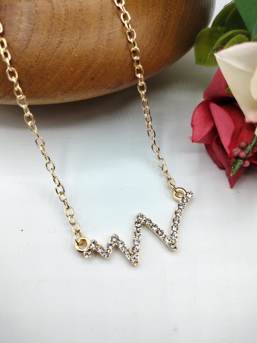 Golden Heartbeat Pendant For Women Crystal Jewelry Charm Statement Chain Necklaces
