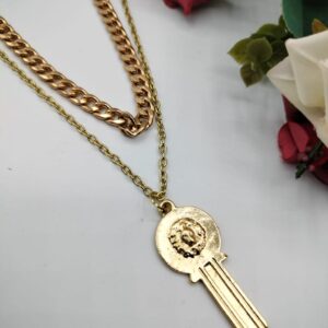 Golden Key Pendant For Women Crystal Jewelry Charm Statement Chain Necklaces