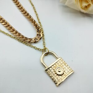 Golden Lock Pendant For Women Crystal Jewelry Charm Statement Chain Necklaces