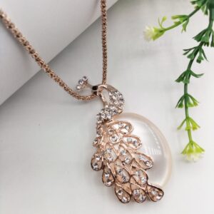 Golden Peacock Pearl Pendant For Women Crystal Jewelry Charm Statement Chain Necklaces