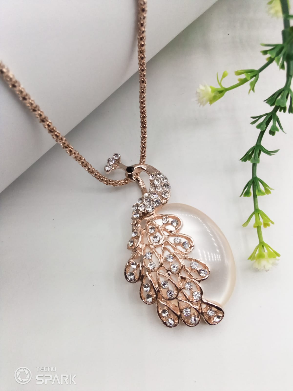 Golden Peacock Pearl Pendant For Women Crystal Jewelry Charm Statement Chain Necklaces