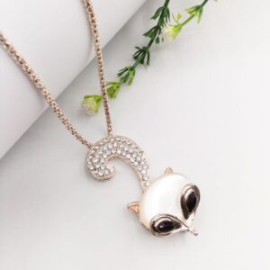 Golden Fox Pendant For Women Crystal Jewelry Charm Statement Chain Necklaces