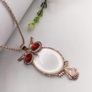 Golden Red Eyes Owl Pearl Pendant For Women Crystal Jewelry Charm Statement Chain Necklaces