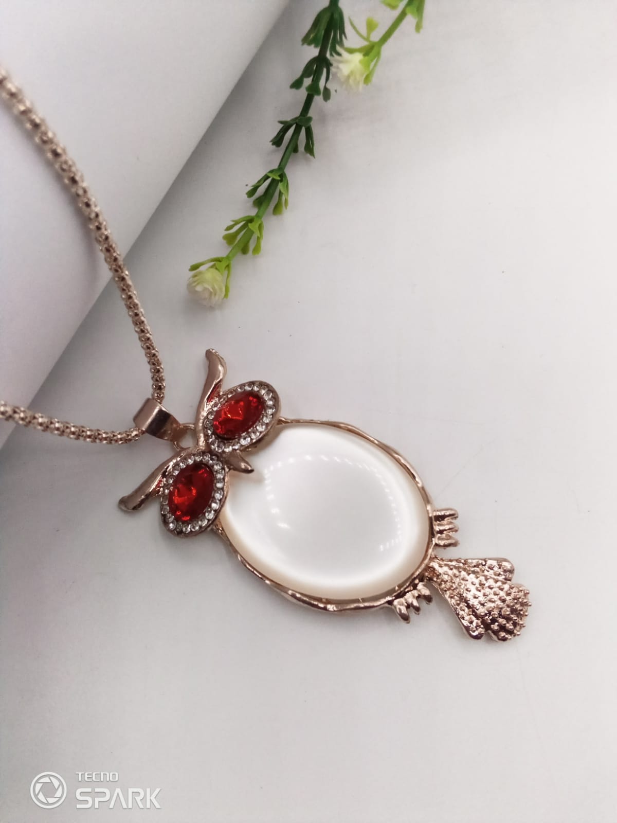 Golden Red Eyes Owl Pearl Pendant For Women Crystal Jewelry Charm Statement Chain Necklaces