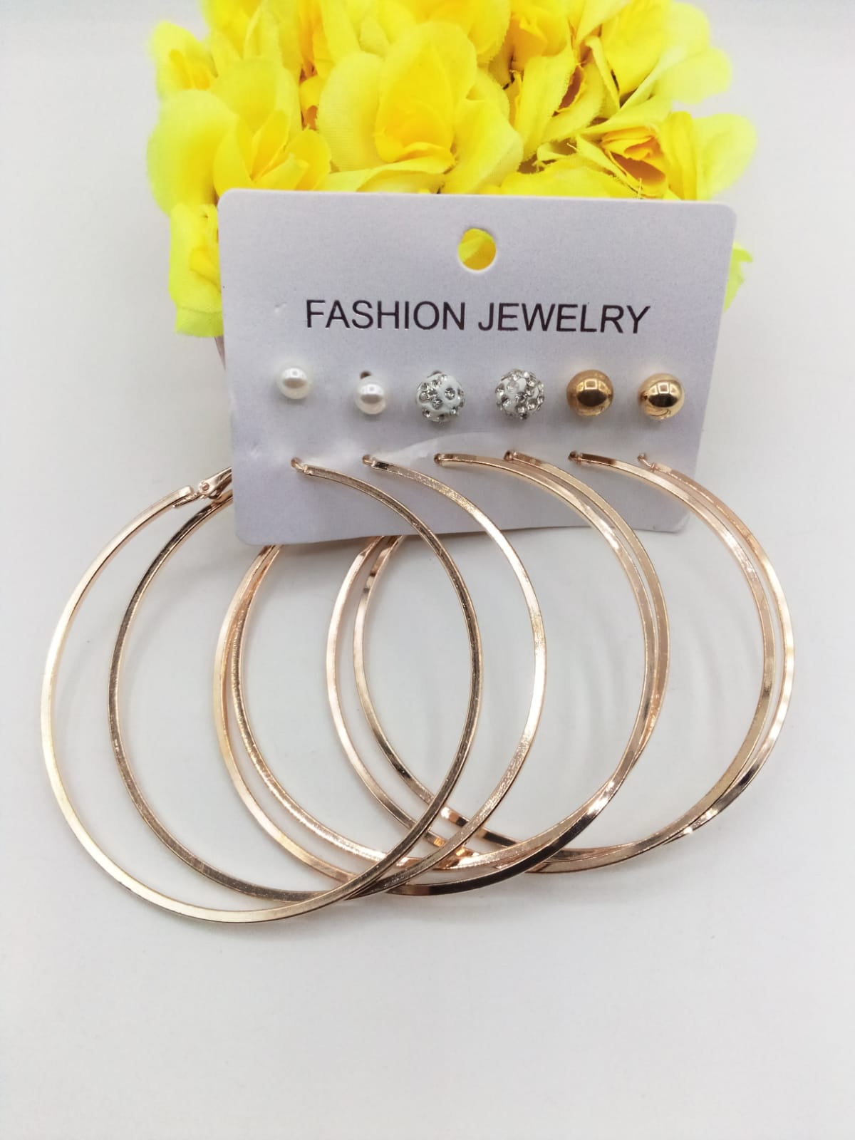6 Pairs / Sets Golden Round Hoops and Studs (Bali and Tops)