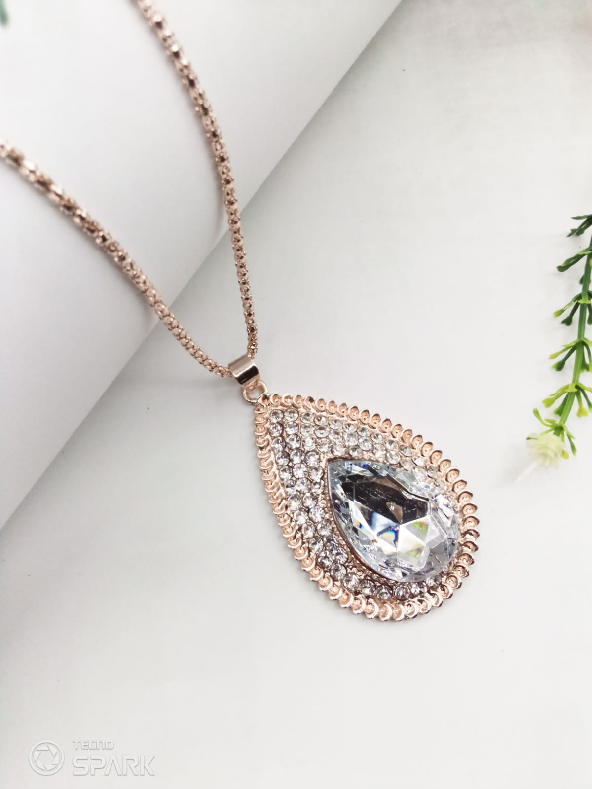 Golden Sapphire Drop Pendant For Women Crystal Jewelry Charm Statement Chain Necklaces