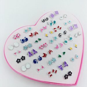 36 Pairs of Multi Silver Shape Studs Earrings For Girls & Women