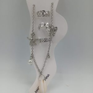 Silver Anklet Ring Seashell Set