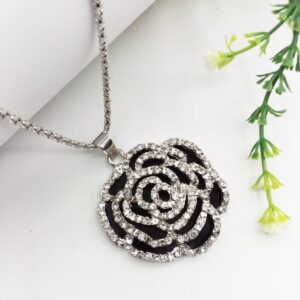 Black Flower Pendant For Women Crystal Jewelry Charm Statement Chain Necklaces