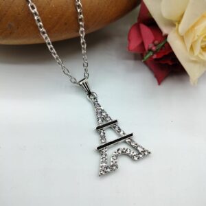 Silver Eiffel Pendant For Women Crystal Jewelry Charm Statement Chain Necklaces