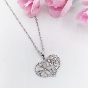 Silver Heart Pendant For Women Crystal Jewelry Charm Statement Chain Necklaces