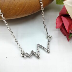 Silver Heartbeat Pendant For Women Crystal Jewelry Charm Statement Chain Necklaces