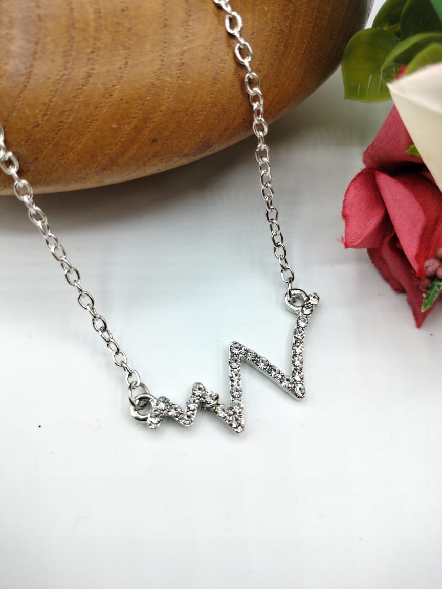 Silver Heartbeat Pendant For Women Crystal Jewelry Charm Statement Chain Necklaces