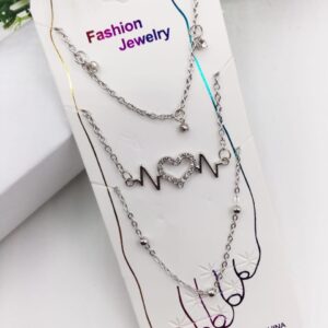 Silver Anklet Heartbeat Set