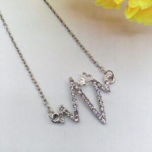 Silver Heartbeat Pendant For Women Crystal Jewelry Charm Statement Chain Necklaces