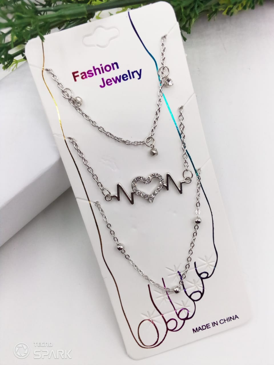 Silver Anklet Heartbeat Set