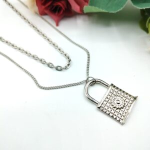 Silver Lock Pendant For Women Crystal Jewelry Charm Statement Chain Necklaces