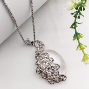 Silver Peacock Pearl Pendant For Women Crystal Jewelry Charm Statement Chain Necklaces