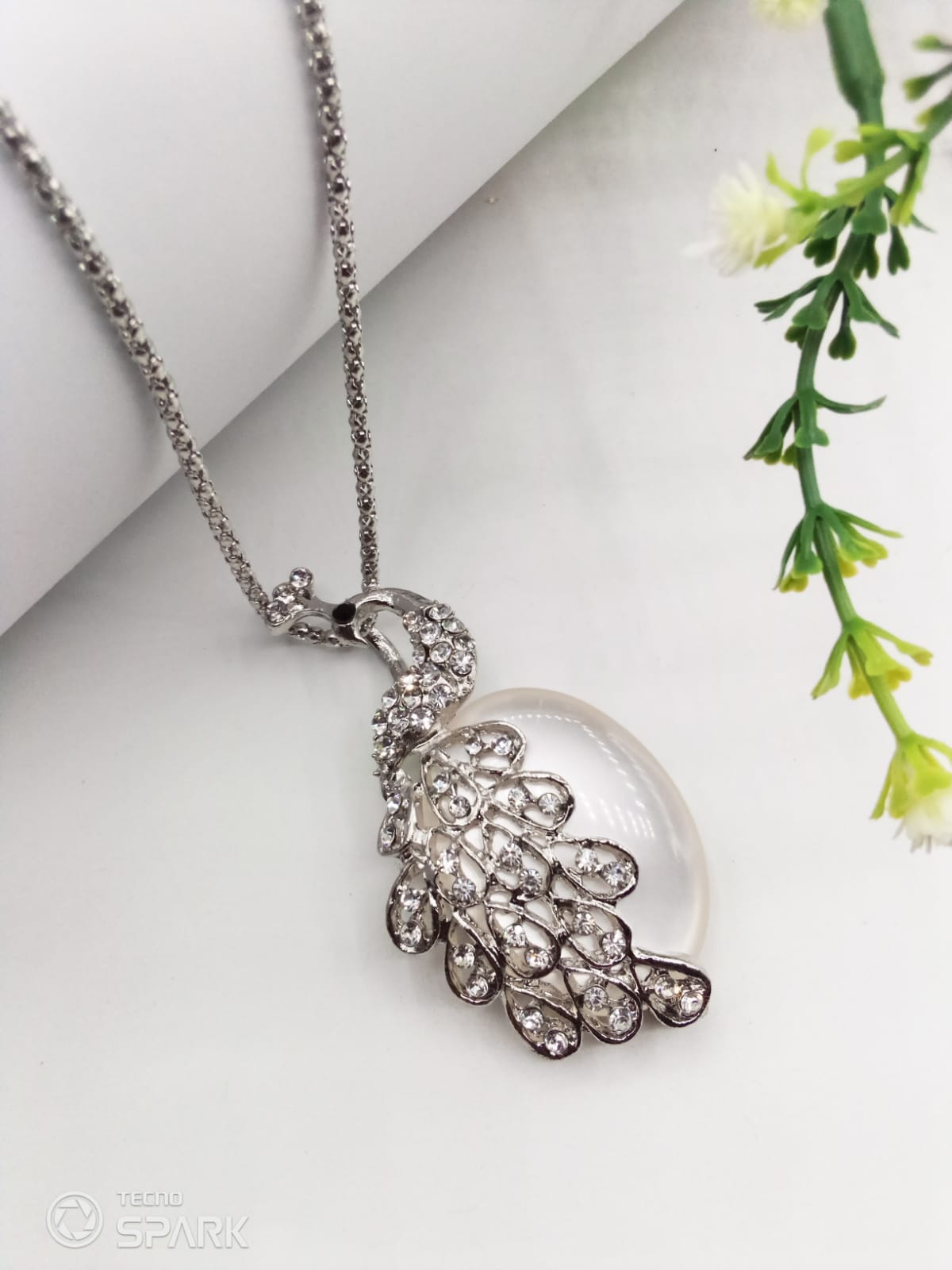 Silver Peacock Pearl Pendant For Women Crystal Jewelry Charm Statement Chain Necklaces