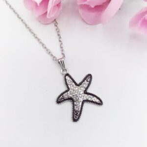 Silver Star Pendant For Women Crystal Jewelry Charm Statement Chain Necklaces