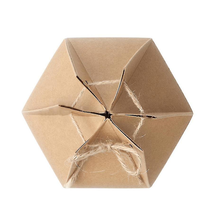 Kraft Card Gift Boxes Lantern Hexagon Kraft Paper Package Box with Twine Candy Chocolate Gift Packing Wrap for Wedding Party Christmas Brown - Image 3