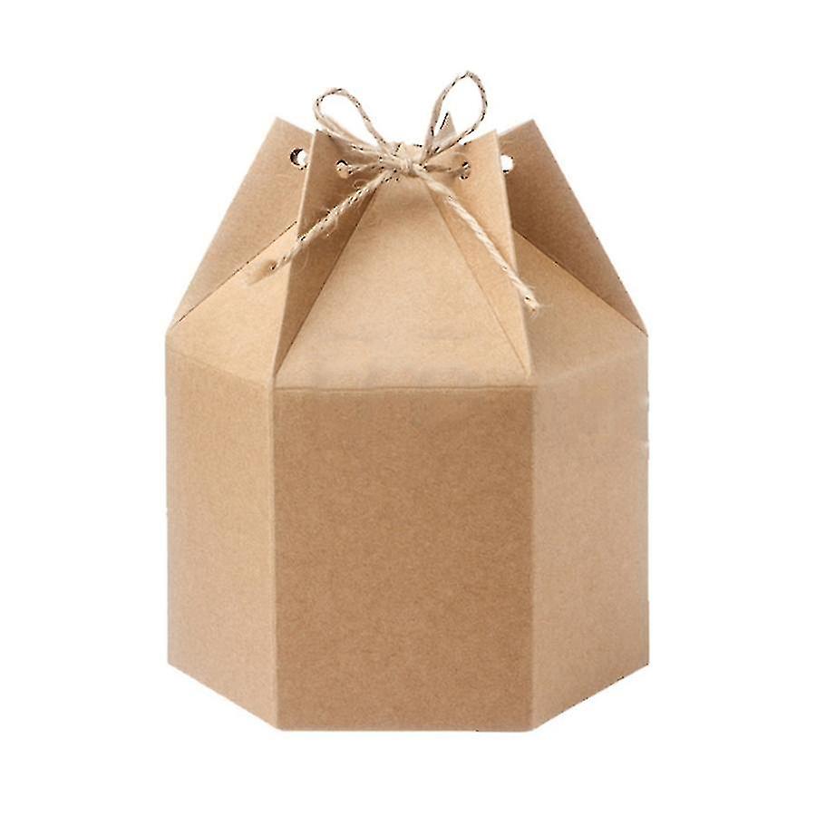 Kraft Card Gift Boxes Lantern Hexagon Kraft Paper Package Box with Twine Candy Chocolate Gift Packing Wrap for Wedding Party Christmas Brown - Image 6