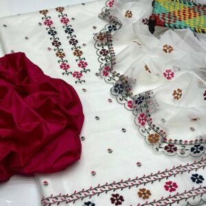3 Pcs Women's Unstitched Organza Embroidered Suit