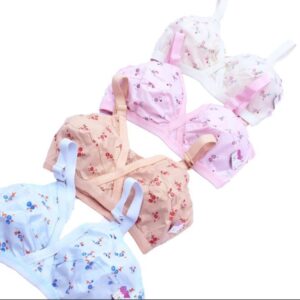 Pack Of 4 Women Ladies Girls Classy Multicolour Cotton Printed Bra Brief Blouse Brazier Brassier Undergarments-03 Hooks Cotton Brazier For Girls