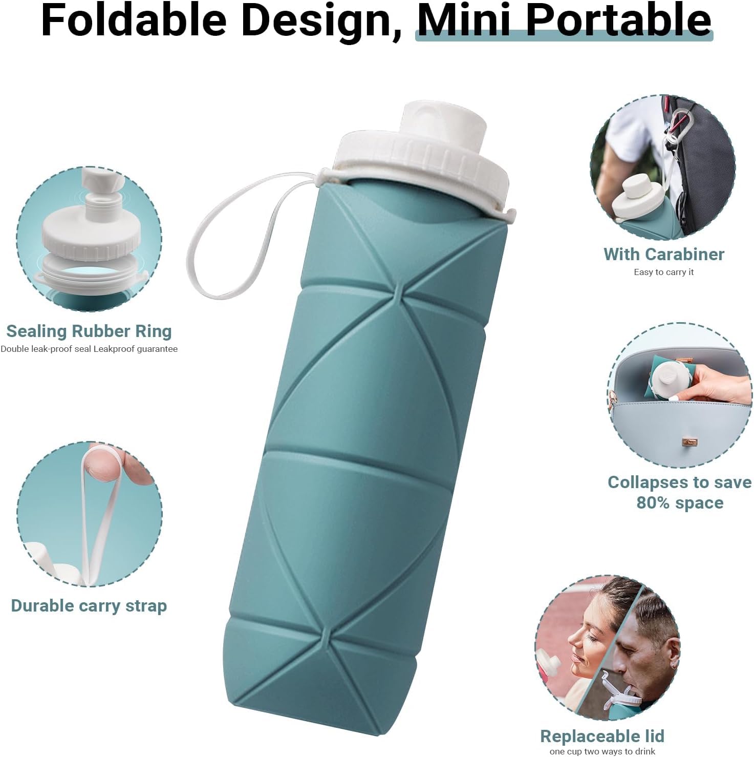 Silicone Foldable Water Bottle 600ml | Portable Travel Sports Water Bottle - Image 4