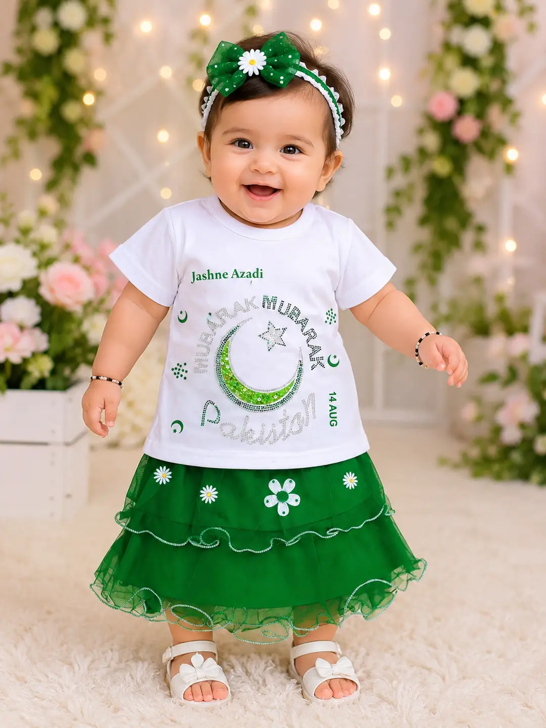 14 August 2 Pcs Girl's Fancy Embroidered Shirt And Skirt Set - Image 3