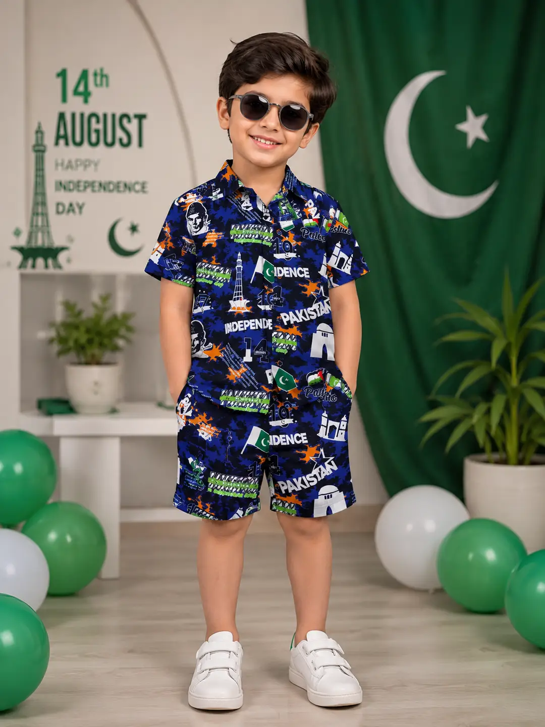 14 August 2 Pcs Dhanak Shirt And Shorts Set For Boys - Image 2
