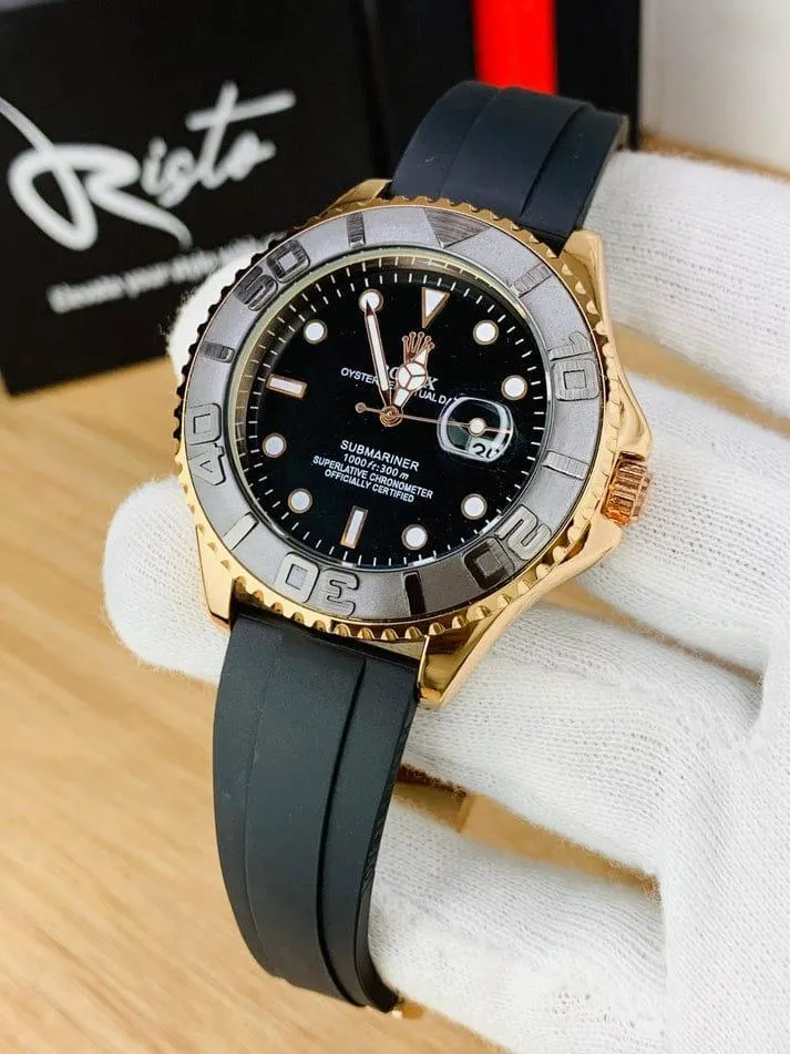 Men's Gold & Black Water Resistant Chronograph Watch